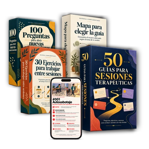 Paquete completo de 50 Guías para Sesiones Terapéuticas, tres bonos y visualización del material en celular